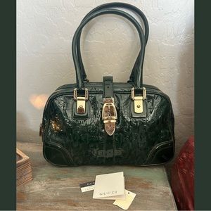 Gucci Green Patent Leather Horsebit Shoulder bag